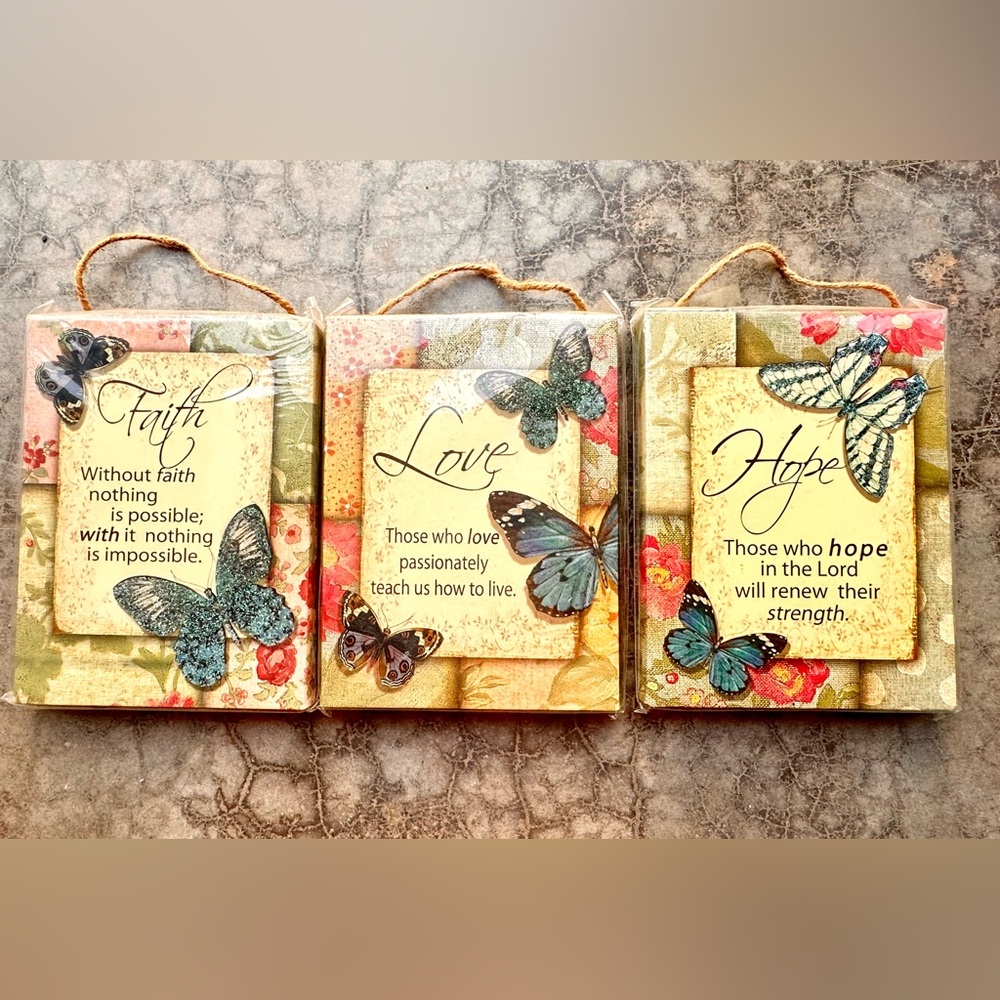 Faith Love Hope Butterfly Wall Plaques - Pastel Floral Set - Picture 8 of 8